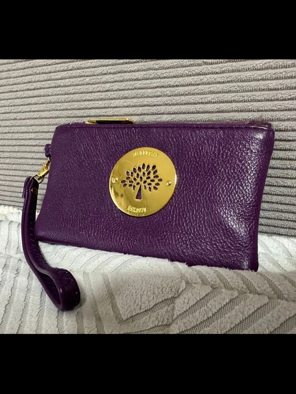 Mulberry Purple Leather Wristlet Clutch
